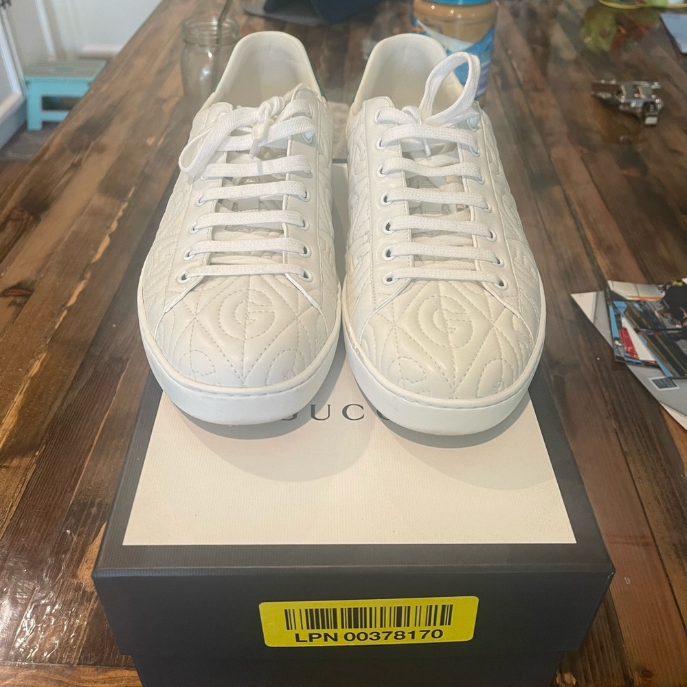 Gucci Napa G Rhombus Sneaker in White and Green